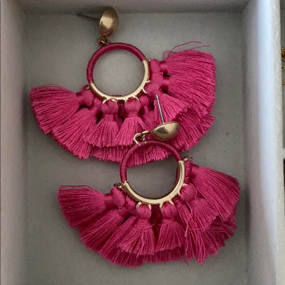 Pink Tassel Statement Earrings